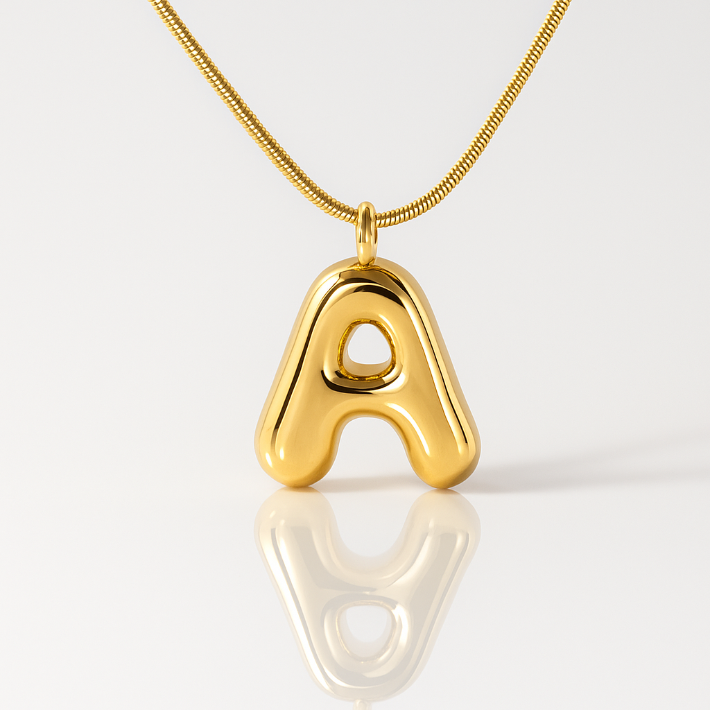 Dây Chuyền Chữ Cái Nổi Titan Cao Cấp Mạ Vàng – Phong Cách Chunky Bubble