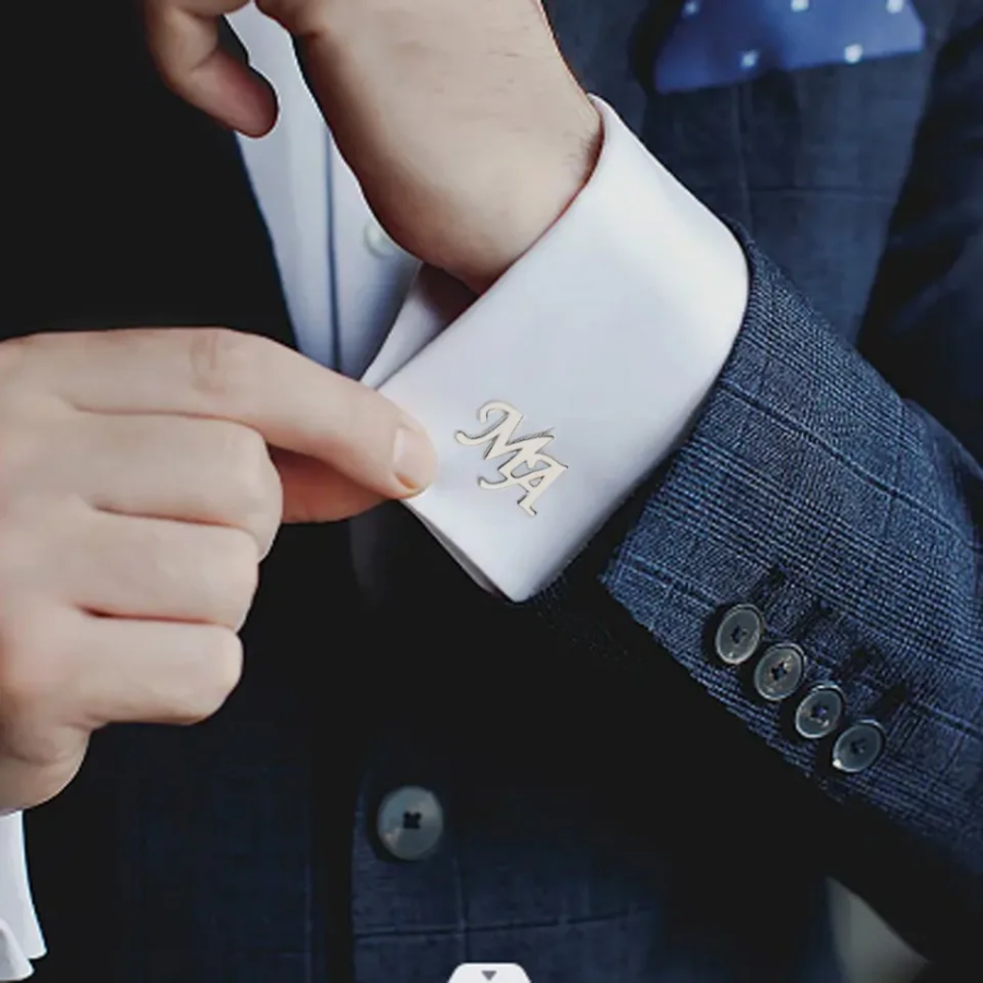 Phụ kiện cài cổ tay áo sơ mi - Khuy măng - Khắc Chữ Theo Yêu Cầu – Thép Không Gỉ, Khắc Chữ Cái Riêng - 1 Cặp 2 Chiếc