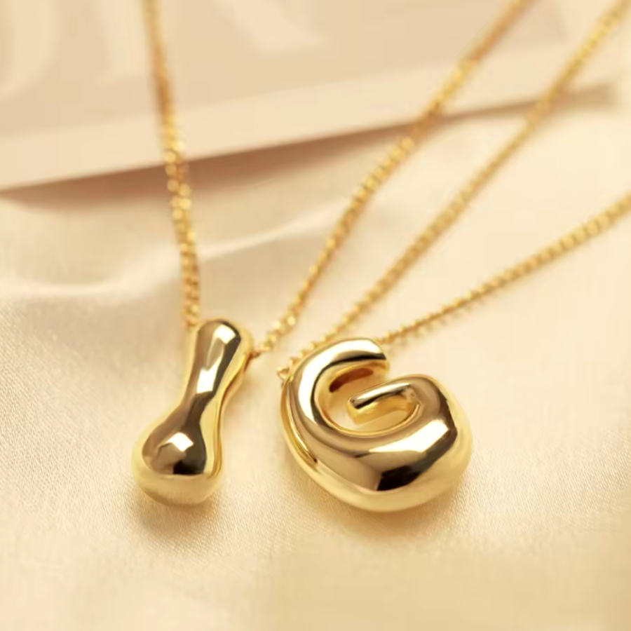 Dây Chuyền Chữ Cái Nổi Titan Cao Cấp Mạ Vàng – Phong Cách Chunky Bubble