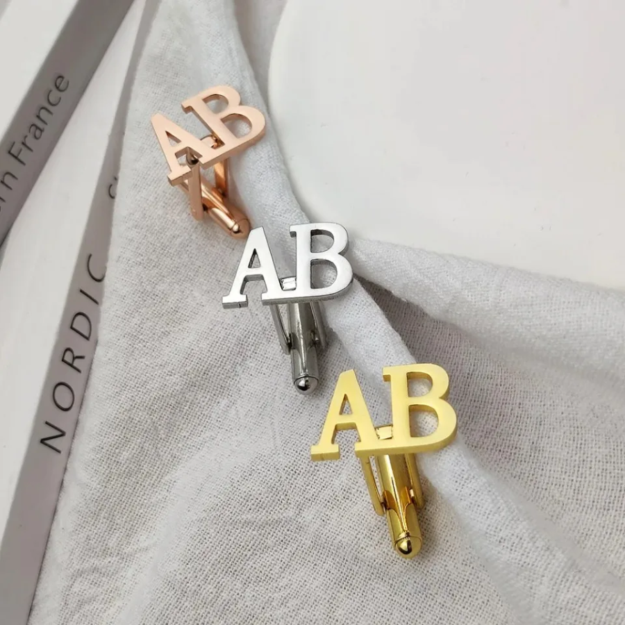 Phụ kiện cài cổ tay áo sơ mi - Khuy măng - Khắc Chữ Theo Yêu Cầu – Thép Không Gỉ, Khắc Chữ Cái Riêng - 1 Cặp 2 Chiếc